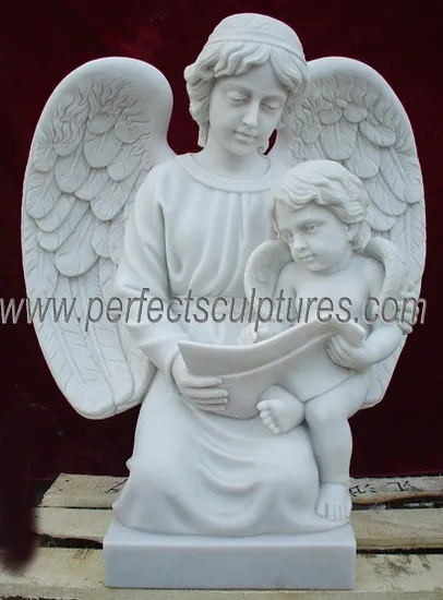 Custom Carving Marble Cemetery Sculpture Standing Angel Gravestone for Graveyard Statue (SY